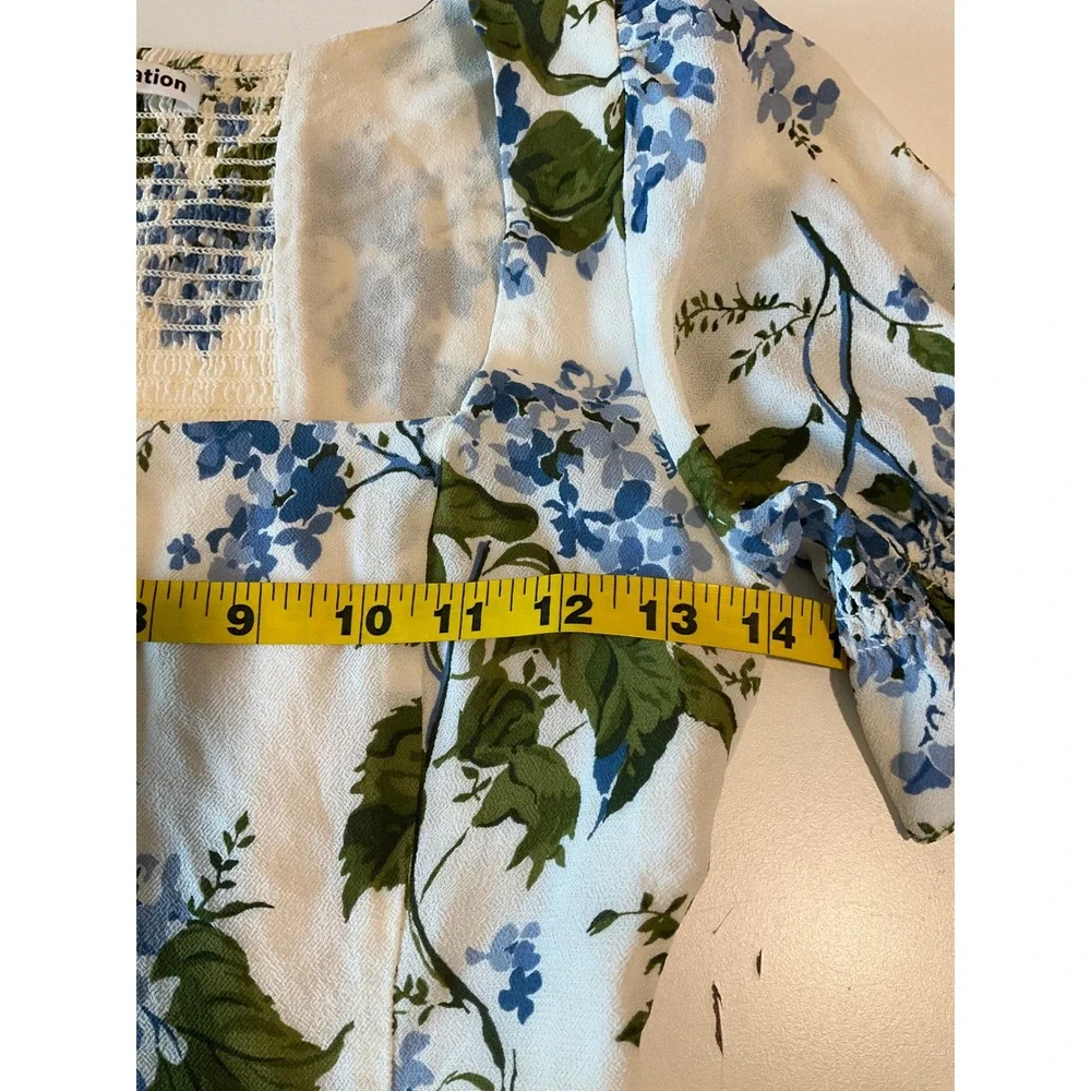 Reformation Constance Floral Puff Sleeve Top Blouse Riviera Hydrangea Garden